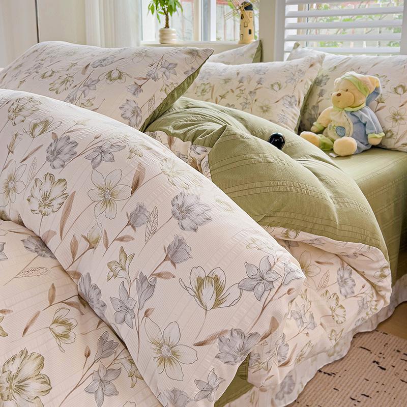 Комплект постельного белья с цветами и наволочкой, простыня, односпальная кровать, комплект постельного белья из стираного хлопка, пододеяльник, двуспальная кровать размера Queen/King