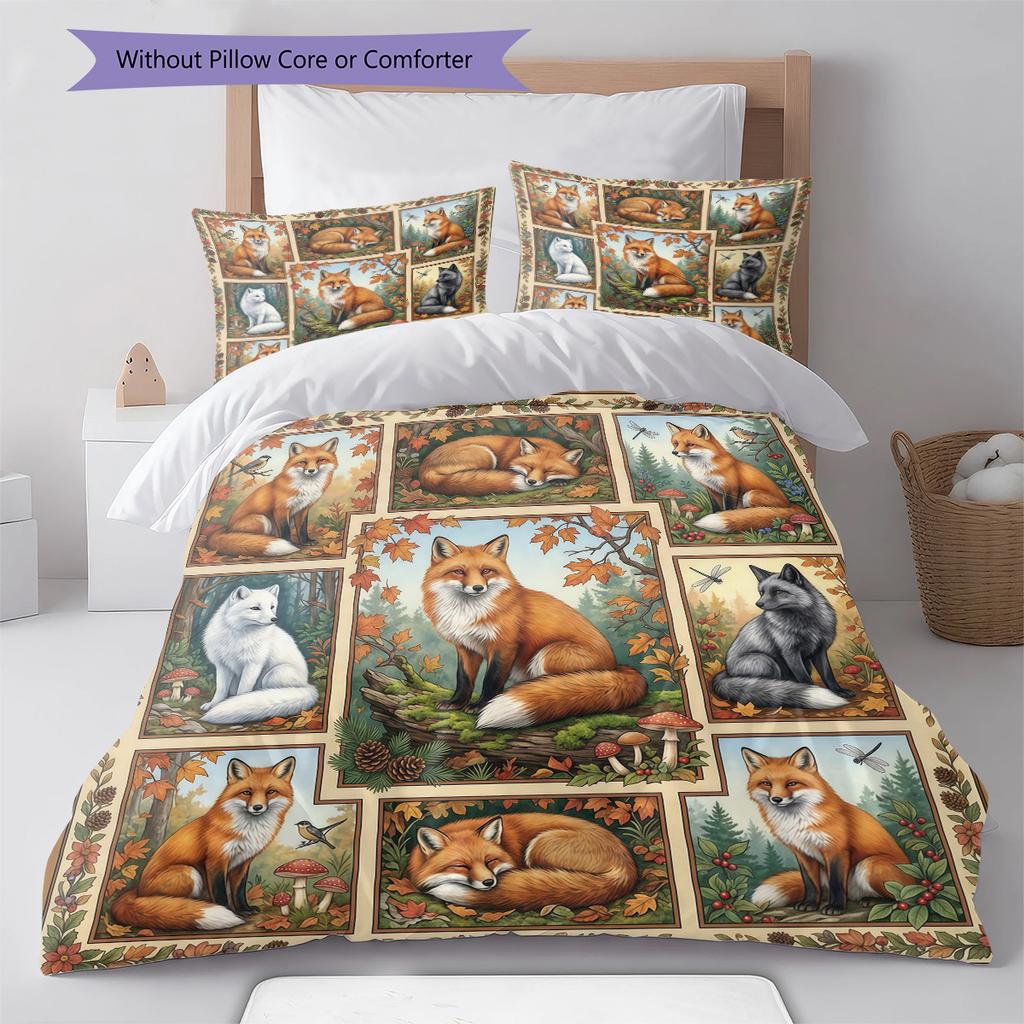 Retro Oil Painting Animals Pattern Bedding,Quilt Set Quilt Cover Pillowcase Home Birthday Gift (1 * duvet cover + 2 * pillowcase, without core)
