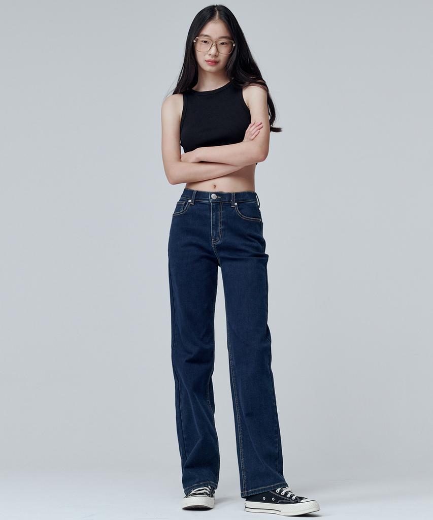 MALOUPE 9101 Brushed High-Rise Wide Denim Pants (Dark Indigo)