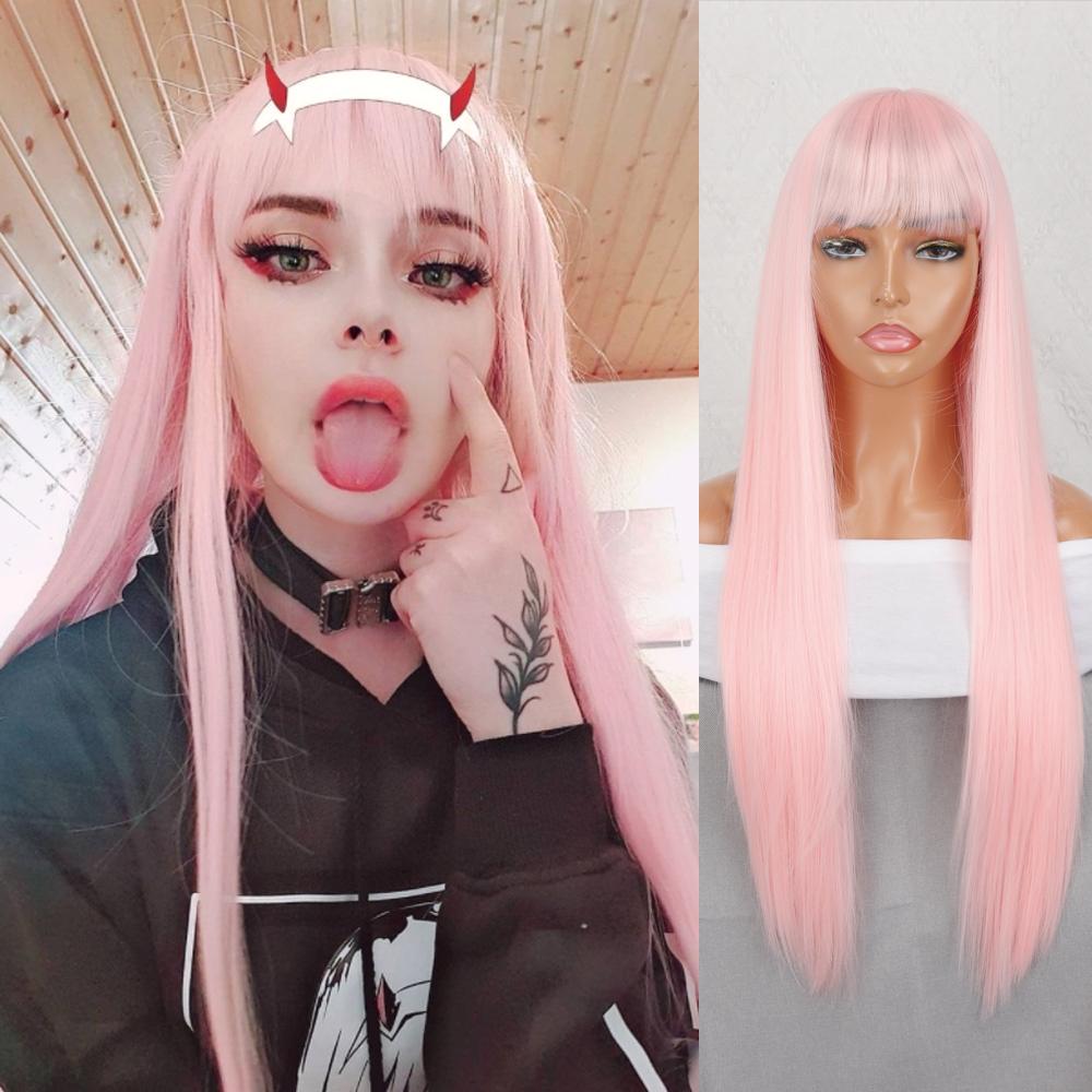 MISS WIG Длинные прямые волосы из натурального термостойкого волокна, черный парик для женщин, повседневные парики, розовые, красные парики для косплея