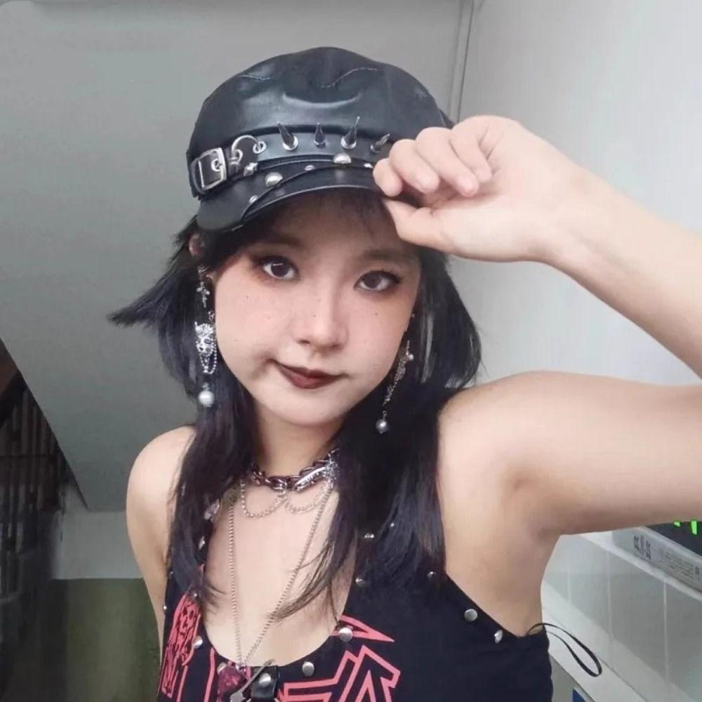 Dark Retro Gothic Spike Cap Lolita Cool Painter Hat Harajuku Rivet Punk Cap  Mens Women