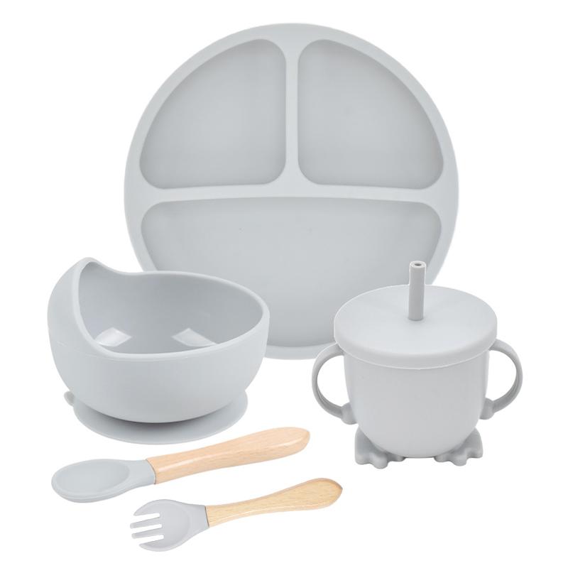 Силиконовый набор для кормления детей, 5 шт., силиконовая миска, обеденная тарелка, ложка, вилка, детская посуда, силиконовая посуда без BPA для детей