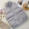 Женский зимний короткий пуховый жилет в стиле хлеба 2023 - Без рукавов, Повседневный, Корейская мода