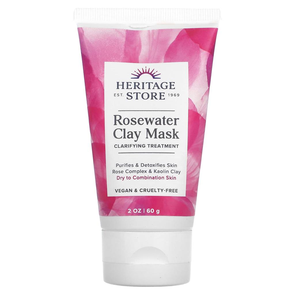 Heritage Store Rosewater Clay Mask, Dry and Combination Skin, 2 Oz (60 G)