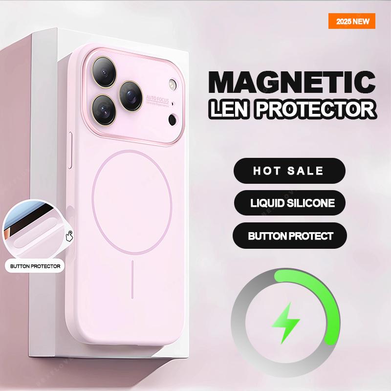 Магнитный чехол для телефона с большим окном для For Iphone 17 Air 16 1 13 14 Pro Max Жидкий силикон Ударопрочный Защитный чехол