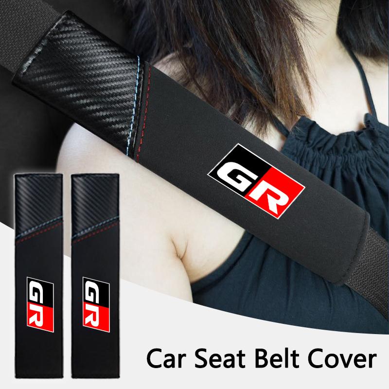 2PCS Car Carbon Fibre Seat Belt Cover Shoulder Pad For Toyota GR Gazoo Racing Toyota Yaris Hilux Corolla Priu Auto Accessories F11