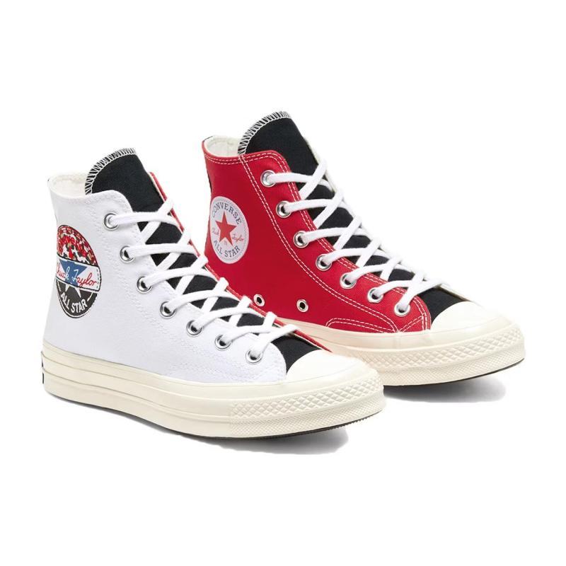 Converse Chuck 70 hi Удобные и Стильные Прочные и Легкие Высокие Кеды из Канваса Унисекс и Гендер Белые и Красная Отделка