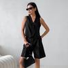 1116 Summer Cotton-Linen Vest and Shorts Two-Piece Set, European and American Loose Khaki Casual Set, Wholesale Women's Wear