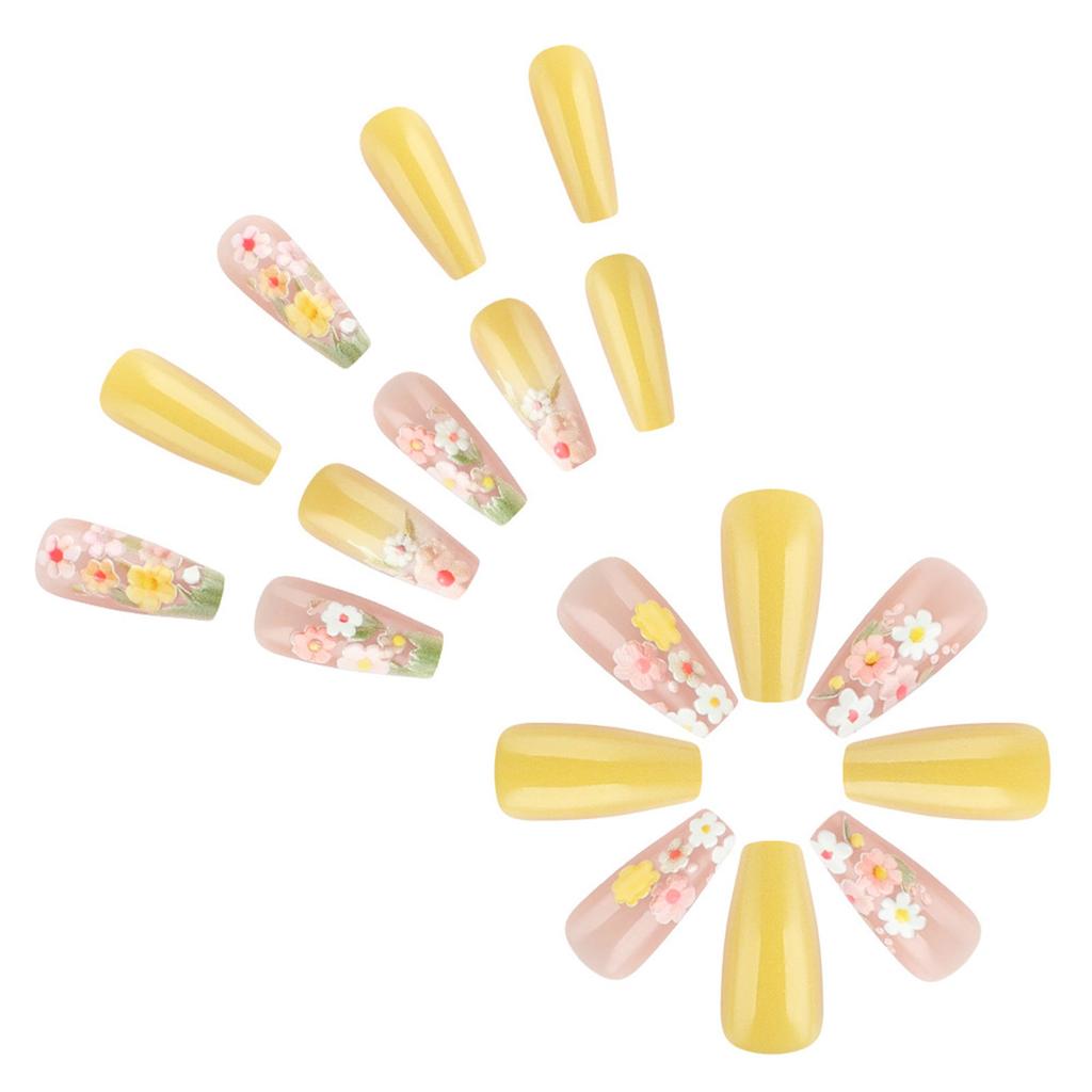 Square Press On Nails Flower Fake Nails Stick On Nails In 12 Sizes 24 Pcs French Nails Tips for DIY Nail Art Decorations