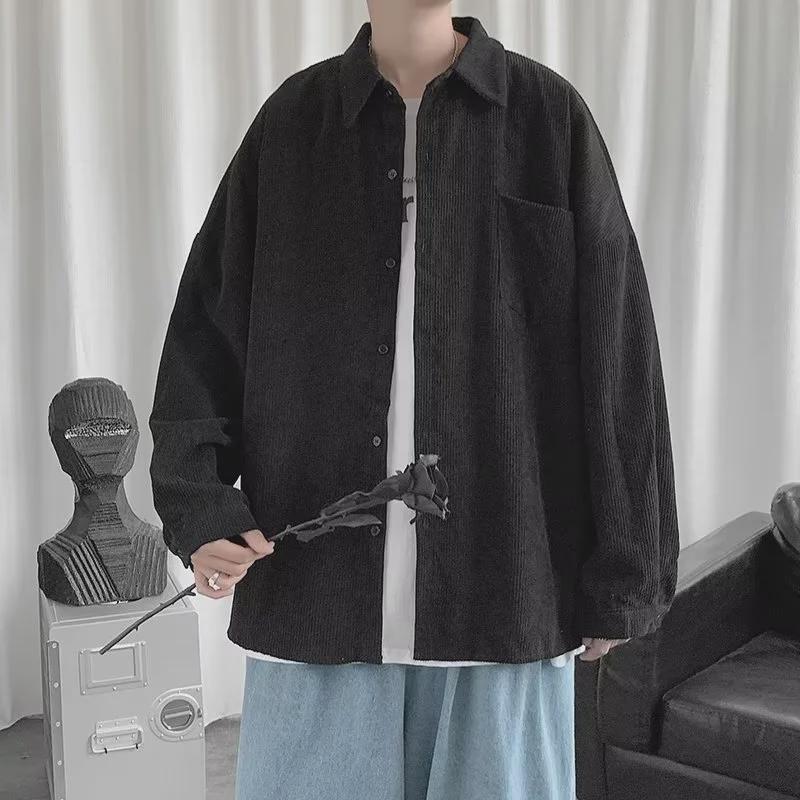 Men's 2023 Black Corduroy Shirt: Hong Kong Trendy, Japanese Retro, Loose Fit Casual Jacket