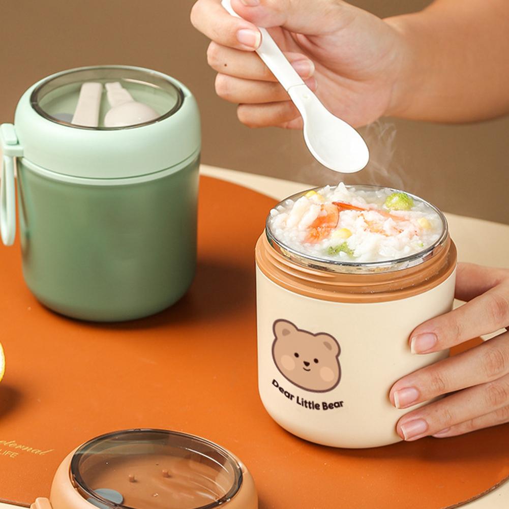 Термос из нержавеющей стали, портативные герметичные контейнеры для закусок со складной ложкой для использования на открытом воздухе, легкая бутылка для хранения