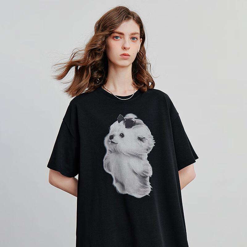 Chuyu Loose-Fit Dog Print T-Shirt Dress with Lace