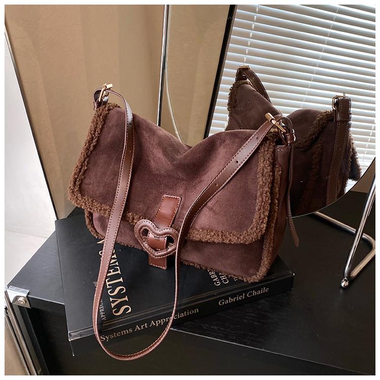 Ielgy Suede Large Capacity Autumn Winter Shoulder Messenger Bag Commuter Small Square Bag