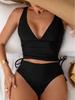 2025 Европейский и американский однотонный женский купальник бикини из двух частей с облегающим талию кроем
