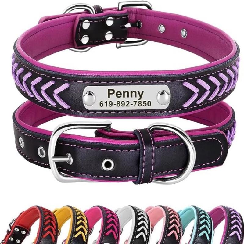Customizable Weave Leather Dog Collar Personalized Dog Tag Engraved Puppy Nameplate Collar Adjustable For Small Medium Large Dog