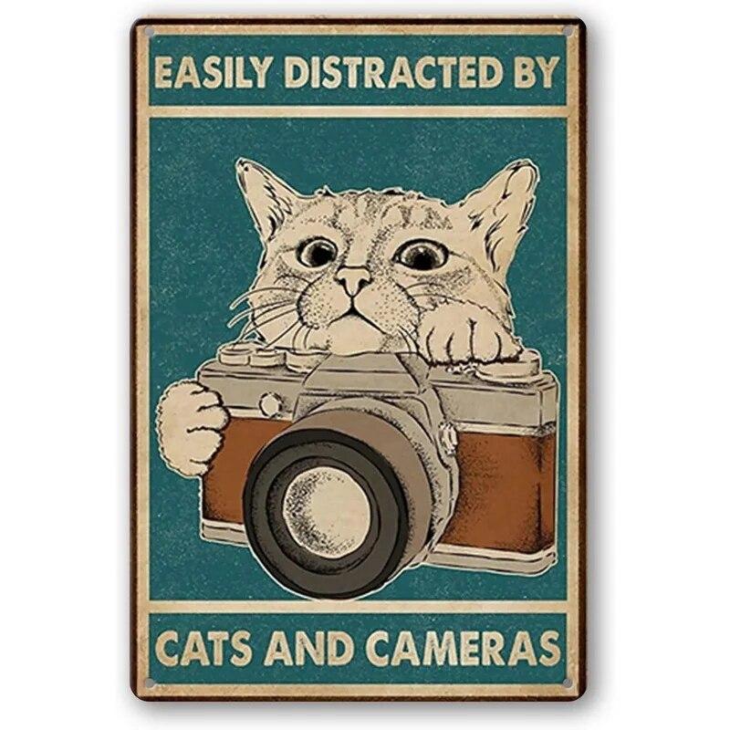 Retro Cat Coffee Metal Tin Sign Vintage Kitchen Signs Wall Decor Because Murder Is Wrong Funny Signs Bar Decorations Art Poster