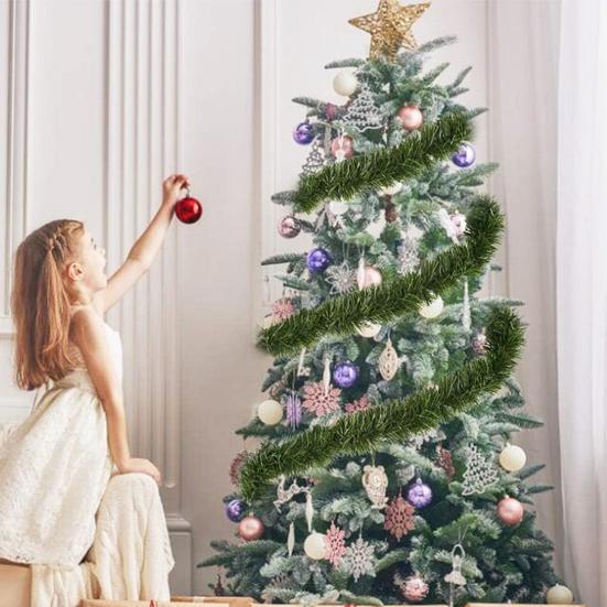 Рождественская зеленая гирлянда 18 футов Рождественская зелень Мишура Стебли Без подсветки Мягкая витая гирлянда для елки Лестничные перила Передняя каминная полка