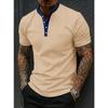 Мужская повседневная полосатая рубашка-henley с коротким рукавом и пуговицами