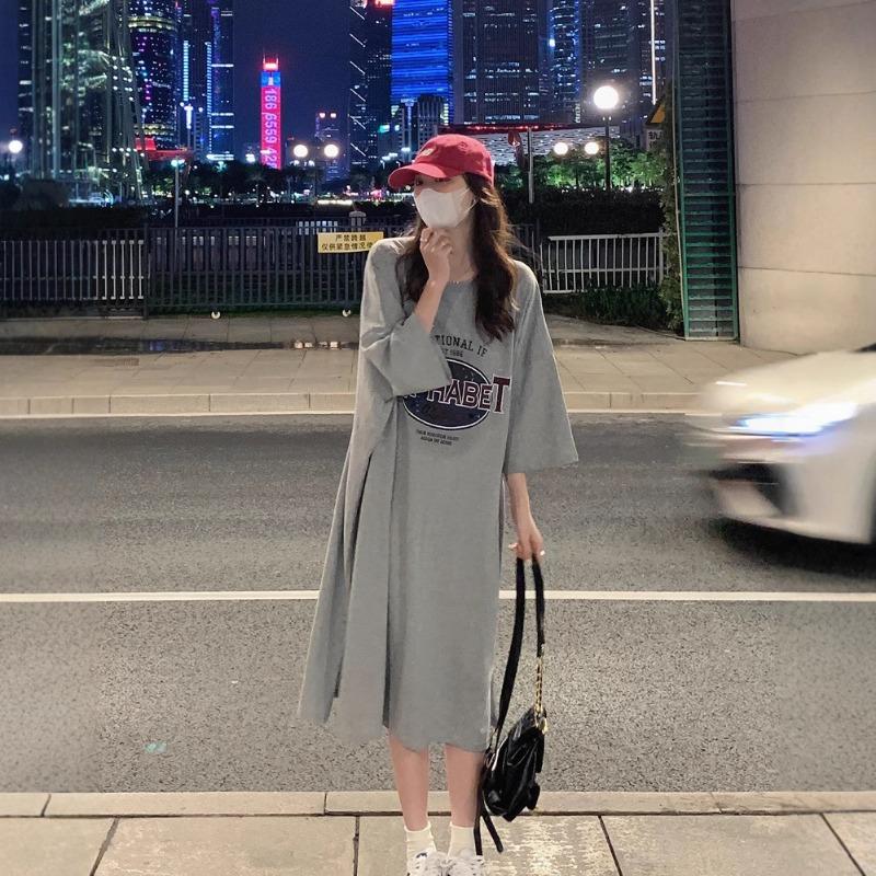 Женское летнее платье-футболка с коротким рукавом, модное повседневное платье выше колена плюс длинное платье