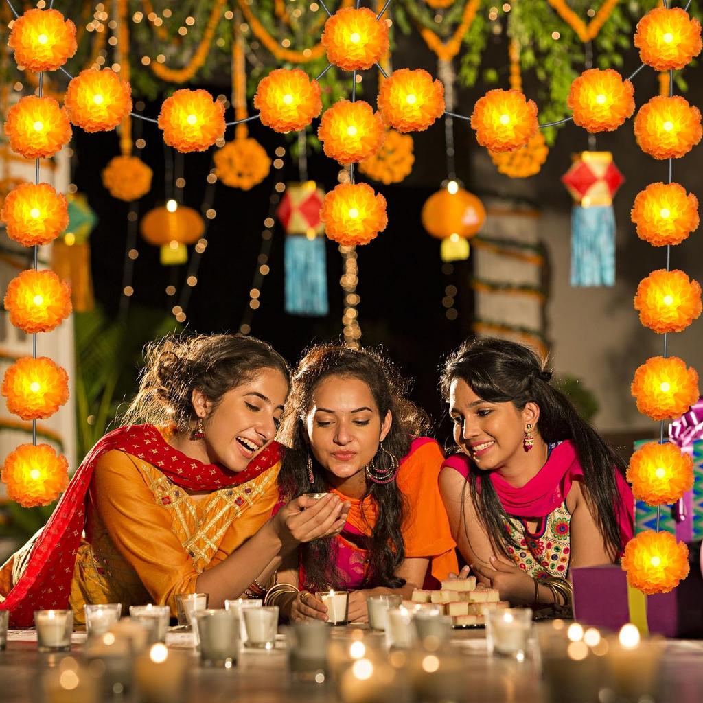 Искусственные гирлянды из бархатцев, Подвесные гирлянды-украшения, Для Дивали, Украшения для создания атмосферы ужаса, Общая длина 10 футов, 20 лампочек