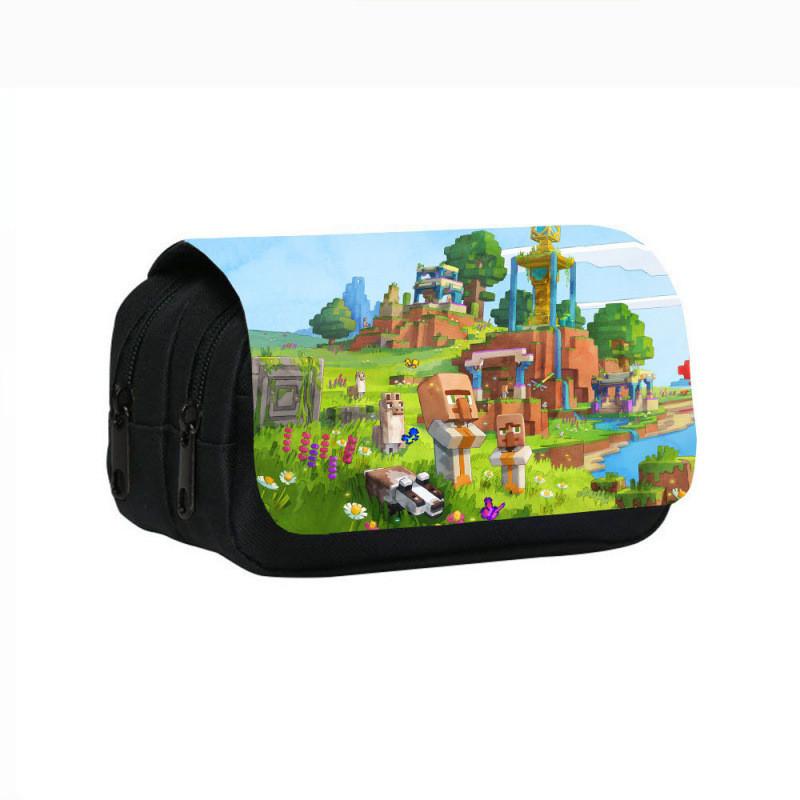 Minecraft Game Character Patterns Students Double Layered Stationery Storage Bag For School Use
