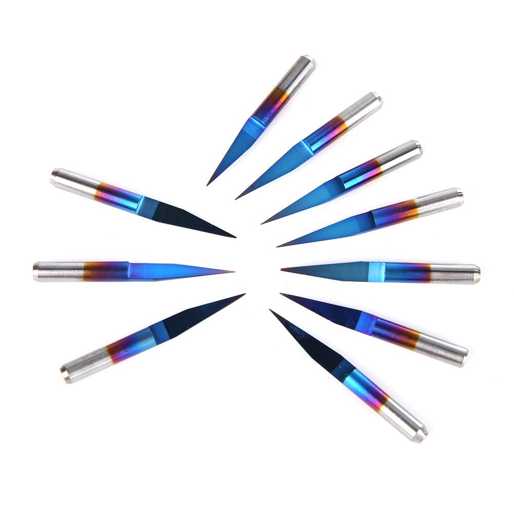 Коробка 10 шт. 3,175 Инструмент для гравировки из вольфрамовой стали с синим покрытием Инструмент для резьбы с ЧПУ (10 градусов * 0.4)