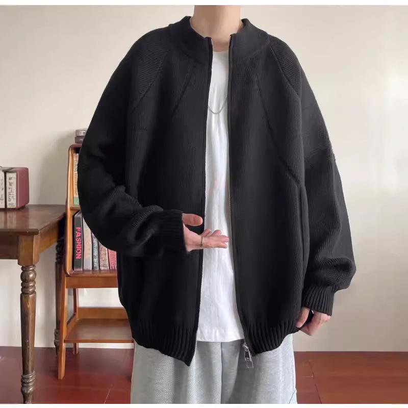 Осенне-зимняя ленивая простая и универсальная однотонная куртка на молнии для мужчин, новый модный бренд High Street, свободный повседневный топ, мужской тренд