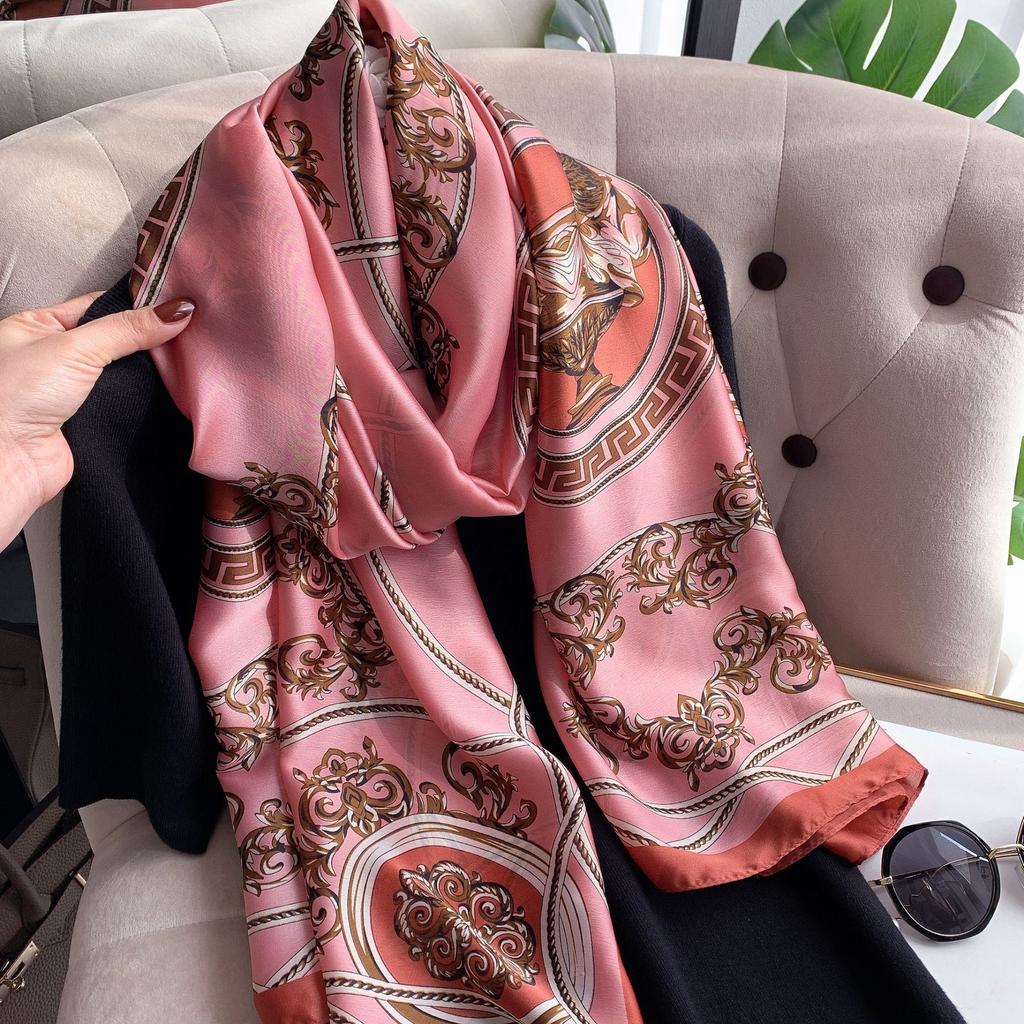 Высококачественные роскошные шелковые шарфы, повязка на голову, шарфы, шейный шарф для женщин, шелковый шарф с цепочкой, женская декоративная шаль