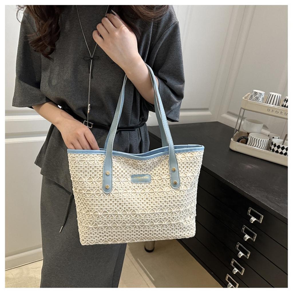 Свежий темперамент Модный дизайн Океаническая цветовая блокировка Соломенная текстура Сумка на одно плечо подмышку Женская