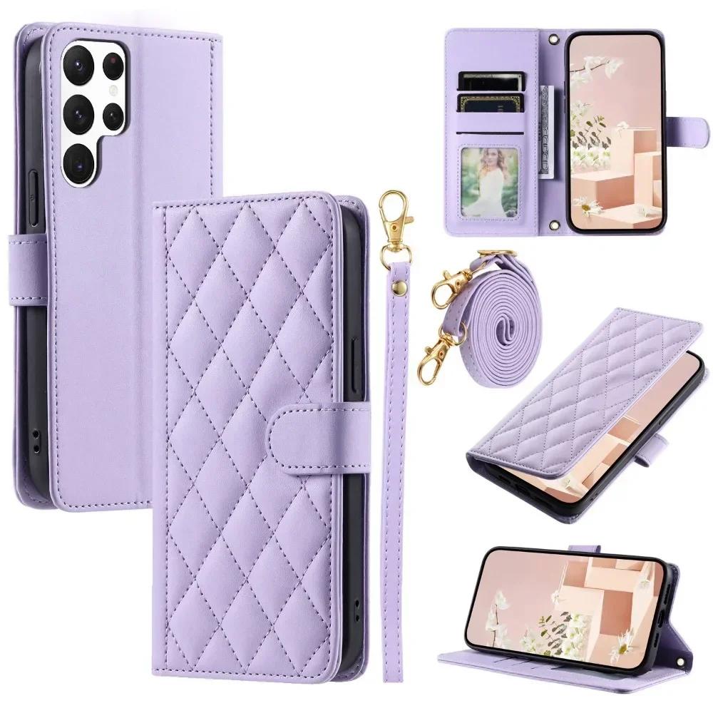 Crossbody Phone Case for Samsung Galaxy S23 S21 FE S24 Plus S25 Ultra A05 A05S A15 A25 A35 A55 A16 A26 A36 A56 Leather Cover