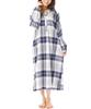 ON NISHIKI Длинная открытая фланелевая ночная сорочка в клетку, женская пижама с рукавом, 100% хлопок, спереди, весна/осень, материал, приятный к коже, длина,