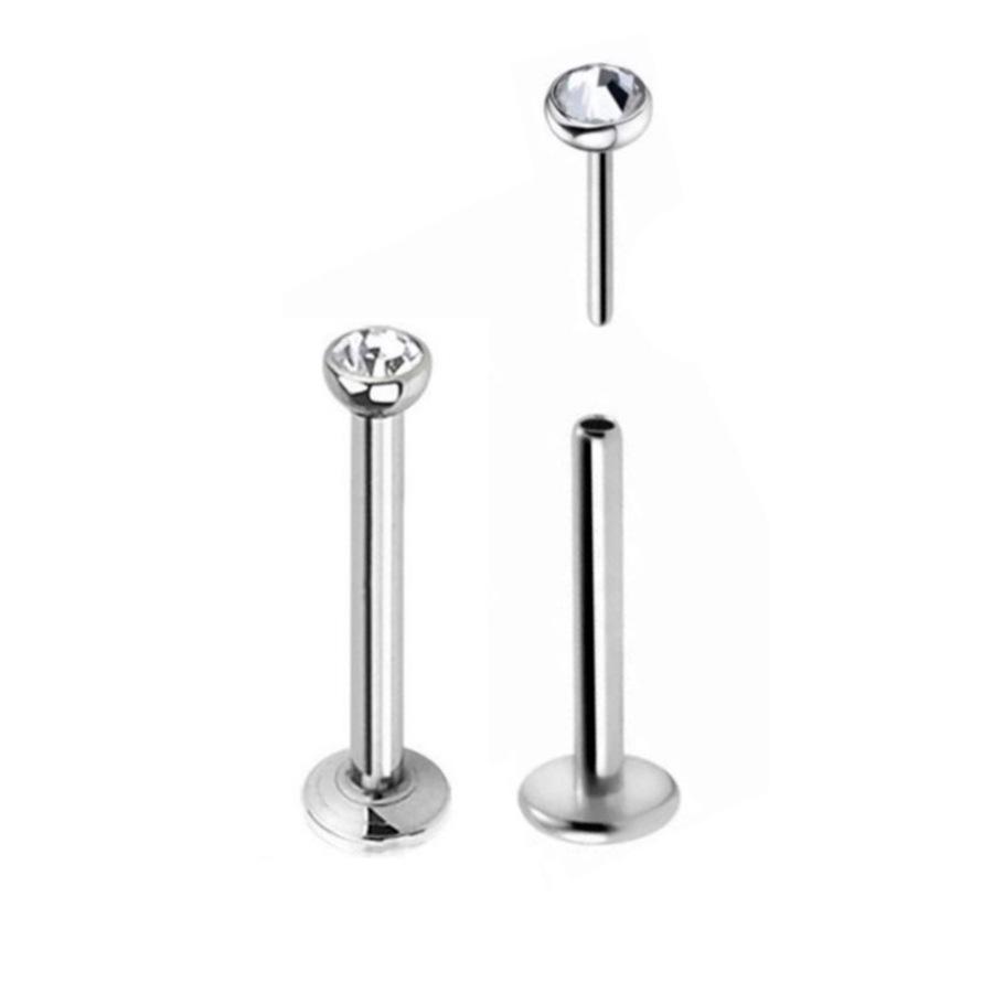 Серьга-лабрет из нержавеющей стали 316L с цирконием, закрепленным крапанами