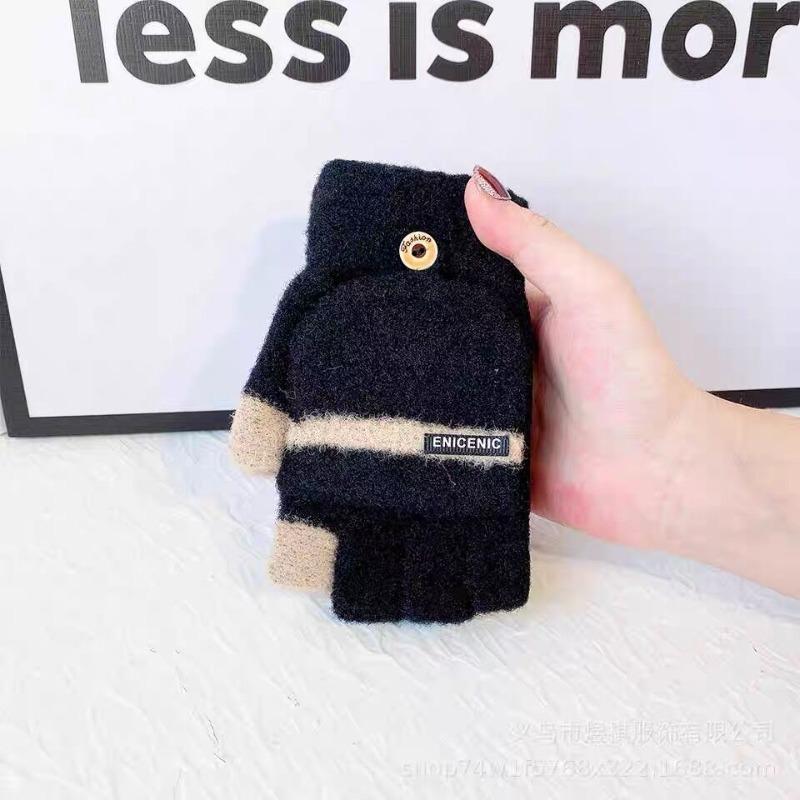 Зимние новые вязаные термоперчатки без пальцев мужские уличные ветрозащитные откидные плюшевые студенческие для письма
