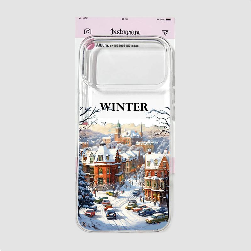 Винтажный городской зимний уличный снежный пейзаж Чехол для IPhone 17 AIR 16 15 14 13 12 11 Pro Max X 7 8 Plus 16E Прозрачный мягкий ТПУ чехол