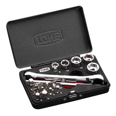 Набор торцевых насадок TONE MIX21620MBK Drive Bit ширина поперек черного цвета 18 предметов угол 6,35 мм (1/4") плоские 6.35мм Содержание