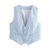 Spring and Summer New Women's Clothing Minimalist Style V Neck Sleeveless Decorated Row Button Short Candy Color Vest Jacket 2347888