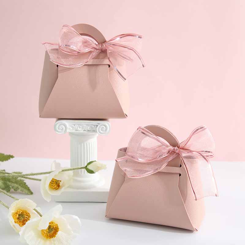 1PC Small Ribbon Bow Candy Bag Handbag Shape With Hand PU Leather Gift Box Creative