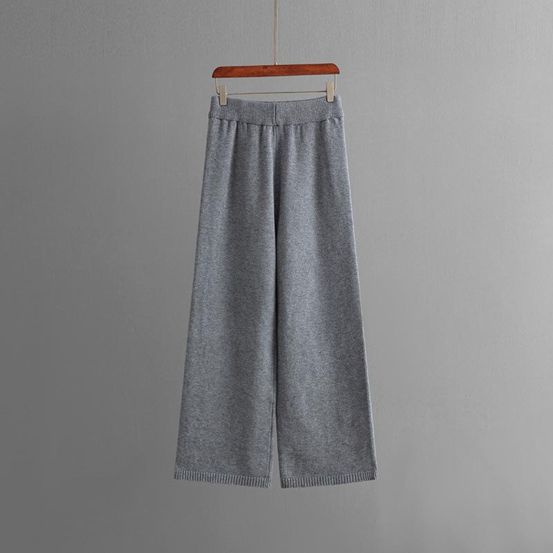 GMXIA Autumn and Winter Style Contrasting Color Round-neck Knitted Sweater Slimming Wide-leg Pants Two-piece Set for Women