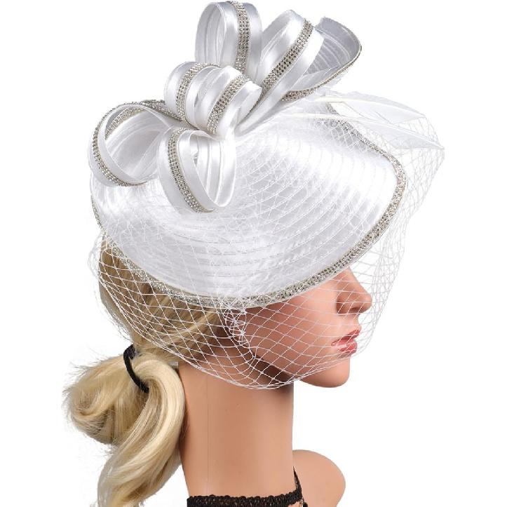 White Linen Fascinator Hat for Women, Elegant Cocktail Tea Party Headband with Veil, Lightweight Wedding Party Headdress, Fashionable Special