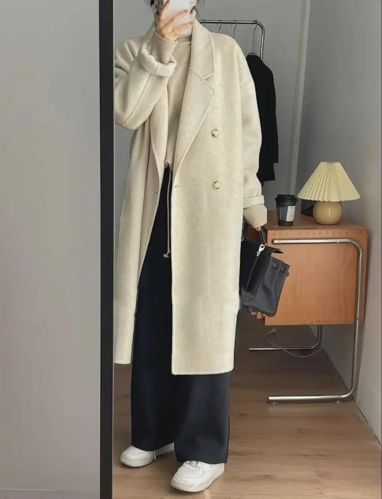 Женское шерстяное пальто средней длины осень/зима 2023 года, стиль Хепберн, свободный крой, корейская мода.