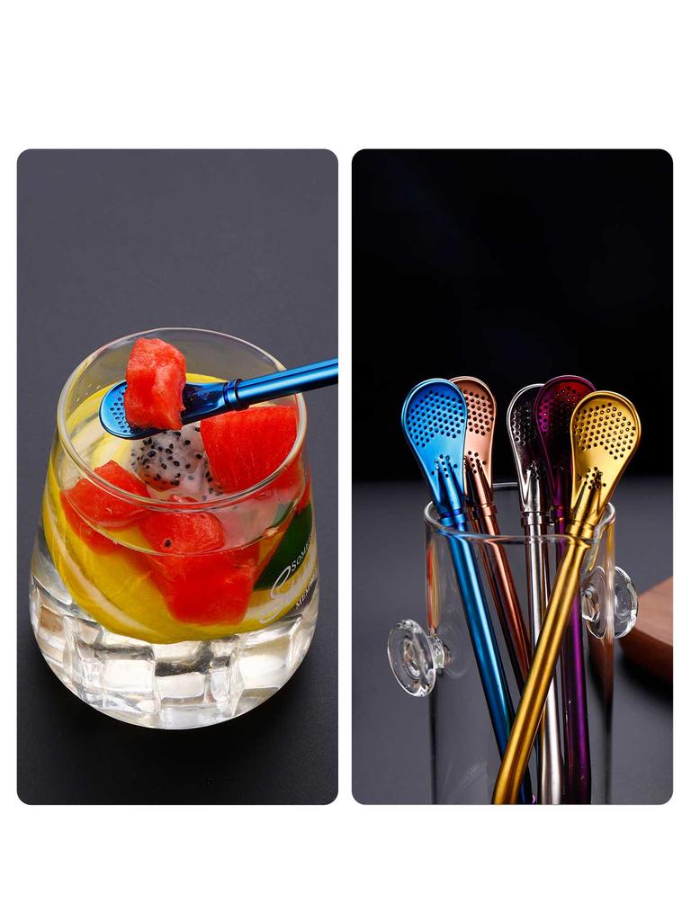 18/8 Colorful Stainless Steel Tea Drinking Straws Spoon Tea Filter Reusable Bombilla Gourd Tea Tools Bar Accessories