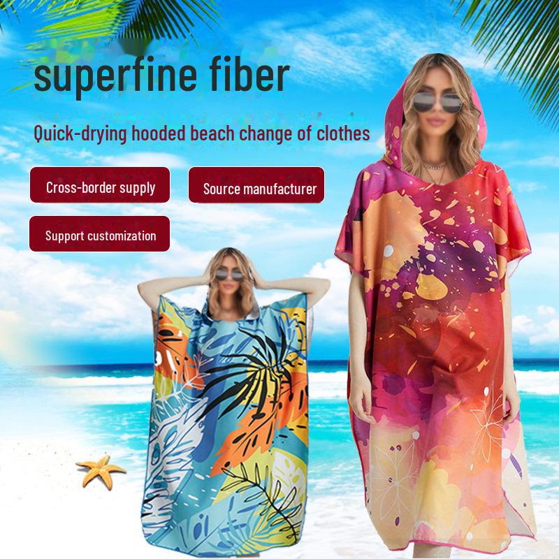 Colorful Quick-Dry Hooded Towel Cape for Beach, Bath, and Pool