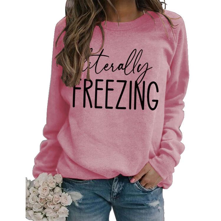 Simple Round Neck Pullover Long Sleeve Printed Loose Hoodie