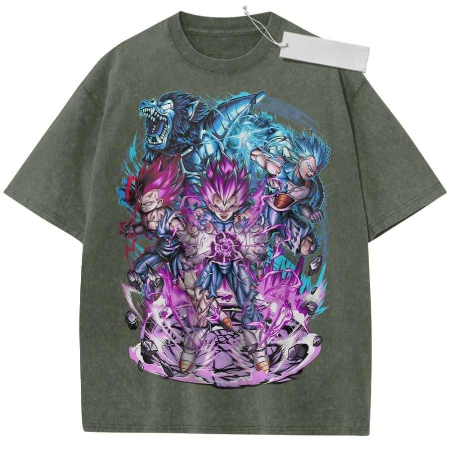 Vintage Washed Black TShirt Dragon Ball Anime Super Saiyan Goku Print Oversized Streetwear for Casual Daily Wear and Campus