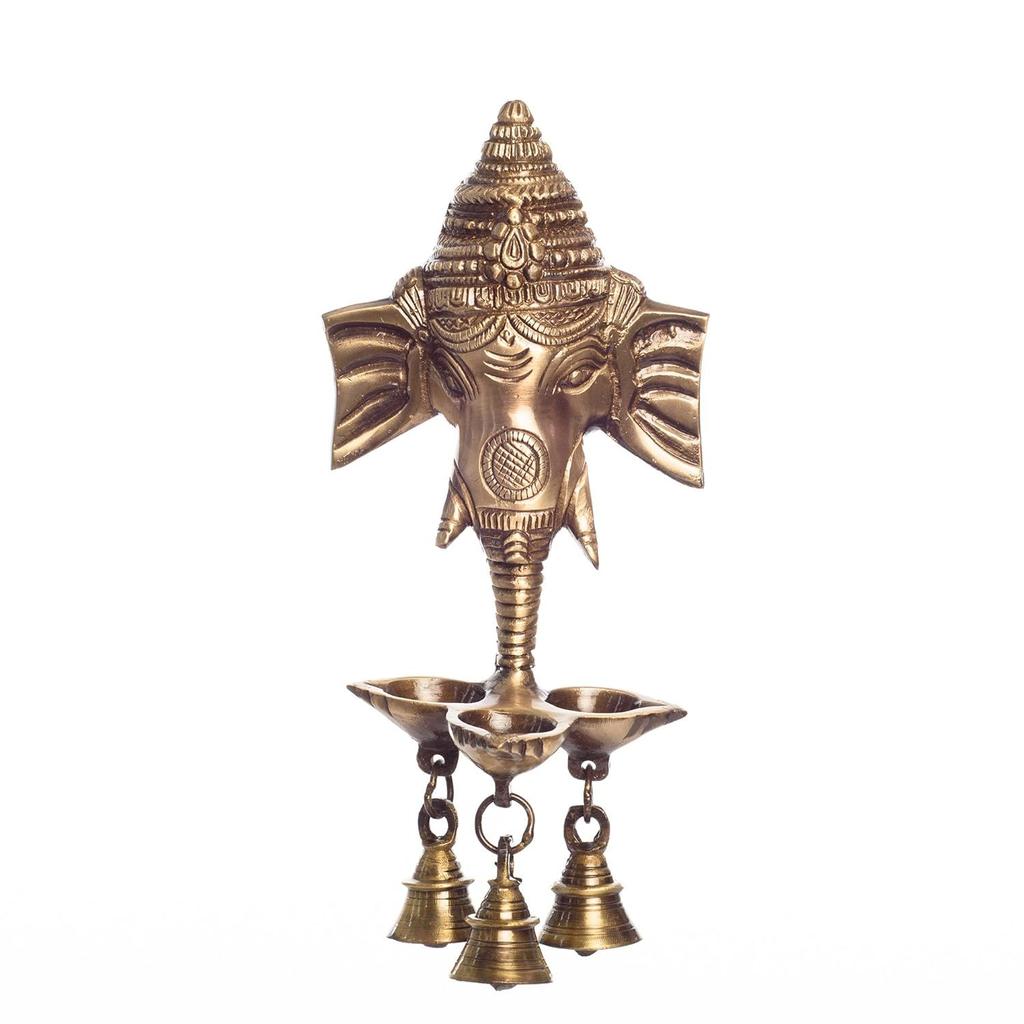 Ganesh Deepak with Bell Brass Wall Hanging (11 Cm X 8 Cm X 24 Cm, Brown)