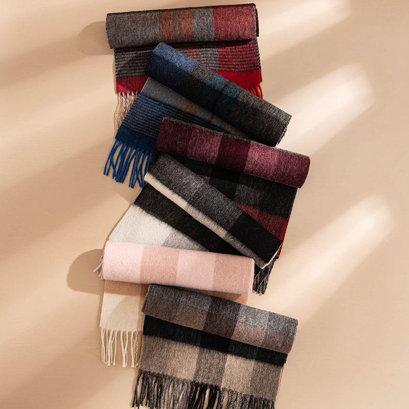 Wool Scarf Women's Retro Plaid Autumn and Winter New Style Versatile Winter Scarf Dual Use