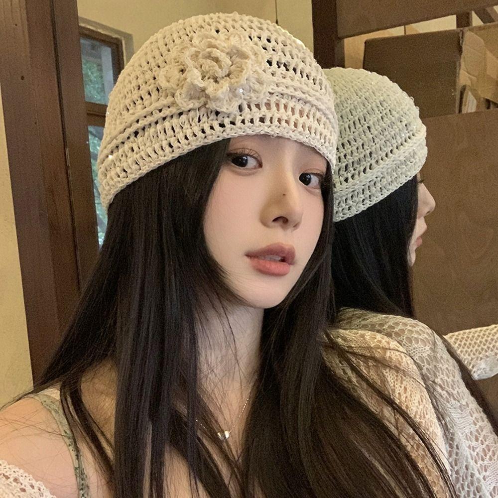 Hollow Beanies Hat Handmade Weave Cap Fashion Crochet Flower Hat Spring and Summer