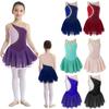Ballet Dance Dress Child Girls Rhinestone Mesh Skirted Gymnastic Leotard Performance Figure Ice Skating Dress Dancewear