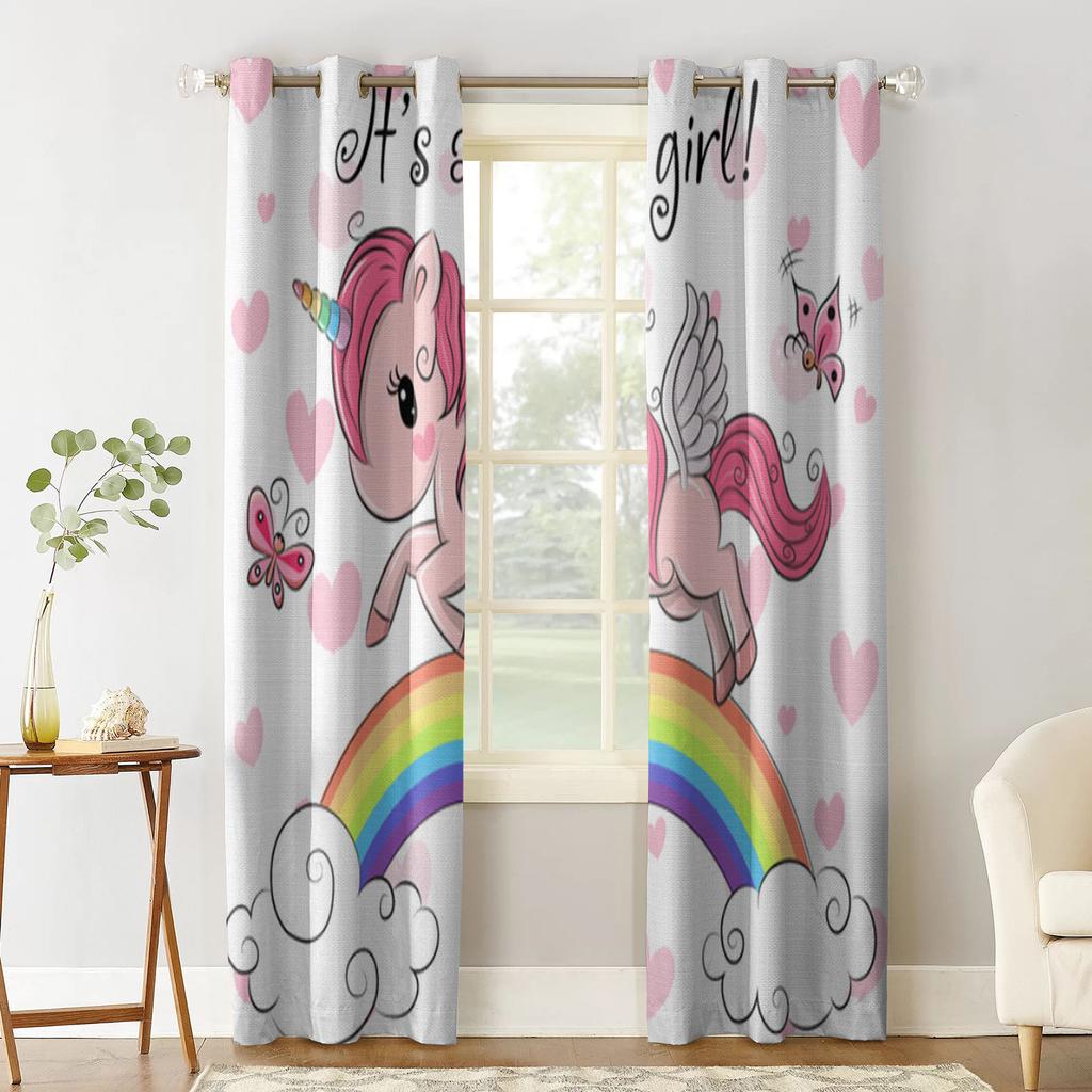 Cartoon Cute Unicorn Windows Curtains for Living Room Child Bedroom Window Treatment Blinds Kitchen Curtains