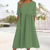 Летнее повседневное хлопковое платье с короткими рукавами и карманами свободного покроя с круглым вырезом, однотонное плиссированное женское среднее платье для офиса, повседневной вечеринки